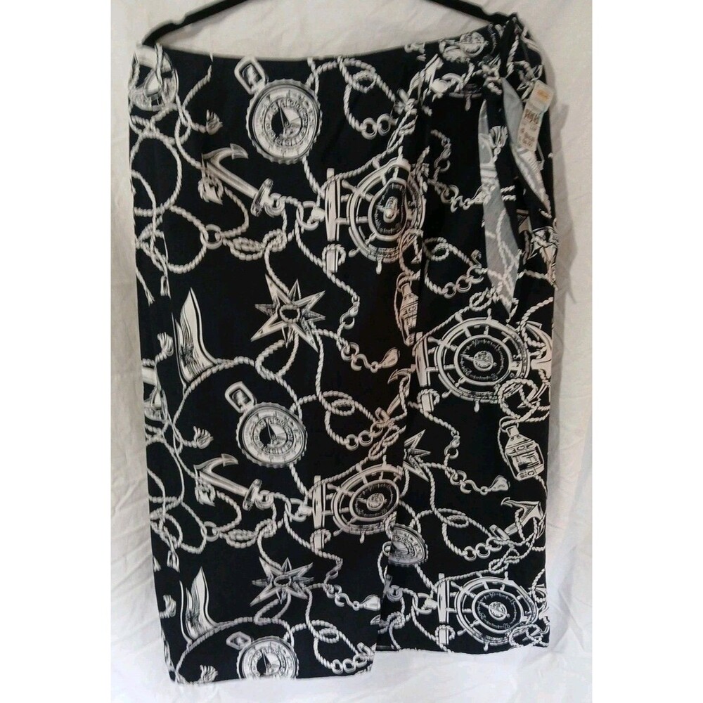Talbots WM 16-P Wrap Skirt Side Tie-NAVY-White-Art Rope,Compass Design ($98.)